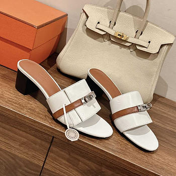 Hermes Gigi 50 Sandals White And Brown Heels 5cm