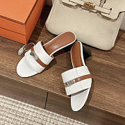 Hermes Gigi 50 Sandals White And Brown Heels 5cm - 3