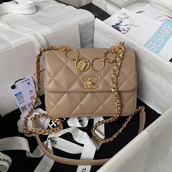 Chanel Mini Flap Crossbody Bag Lambskin Apricot 13x17x6cm