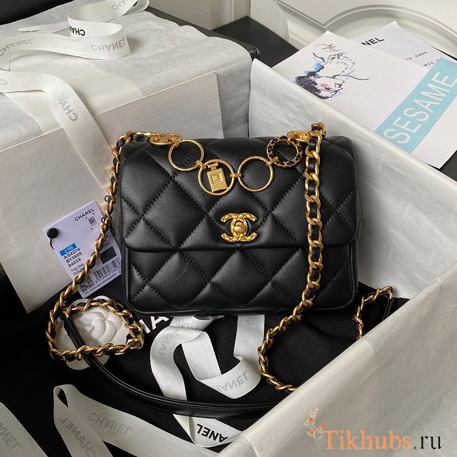 Chanel Mini Flap Crossbody Bag Lambskin Black 13x17x6cm - 1