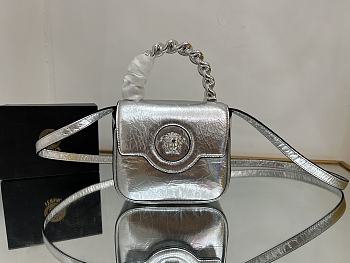 Versace La Medusa Mini Leather Shoulder Bag Silver 16x6x12cm