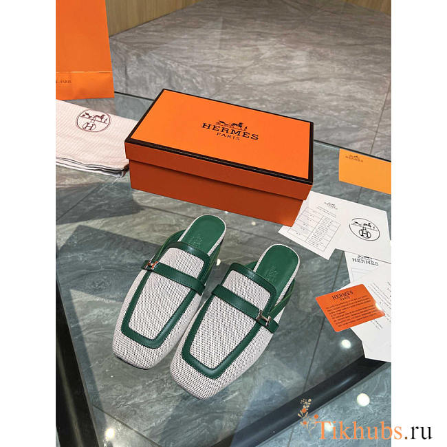 Hermes Groupie Mules Green And White - 1