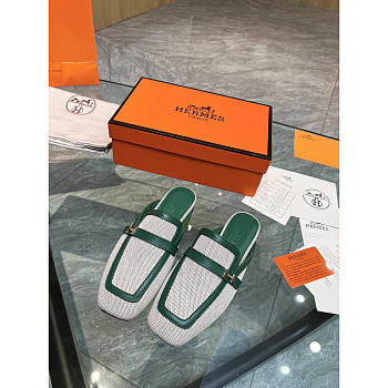 Hermes Groupie Mules Green And White