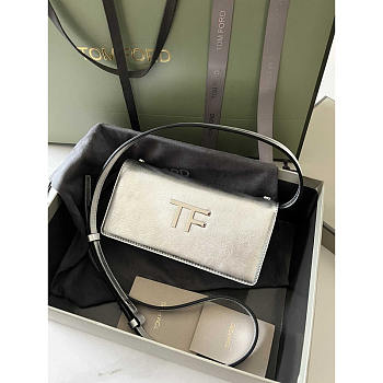 Tom Ford Mini Metallic Leather Shoulder Bag Silver 18x9x3cm