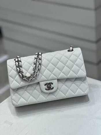 Chanel Medium Flap Bag White Caviar Silver 25cm