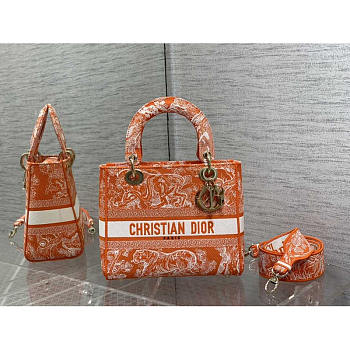 Dior Medium Lady D-Lite Bag Embroidery Orange 24cm