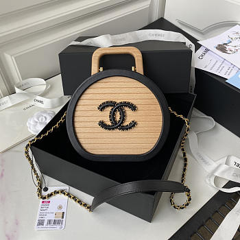 Chanel Vanity Case Beech Wood Leather Black And Beige 17x21cm
