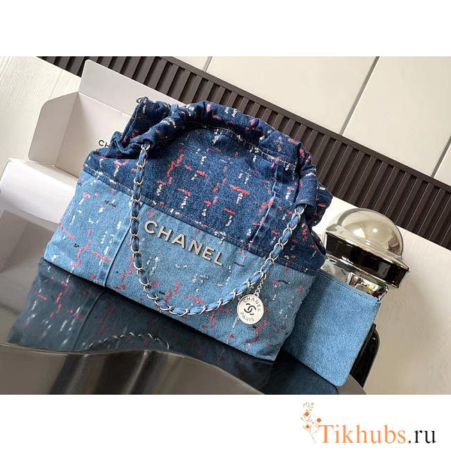 Chanel 22 Bag Glitter Denim Blue 38x42x8cm - 1