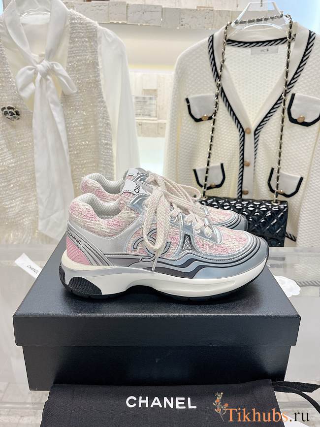 Chanel Silver Pink Sneakers - 1