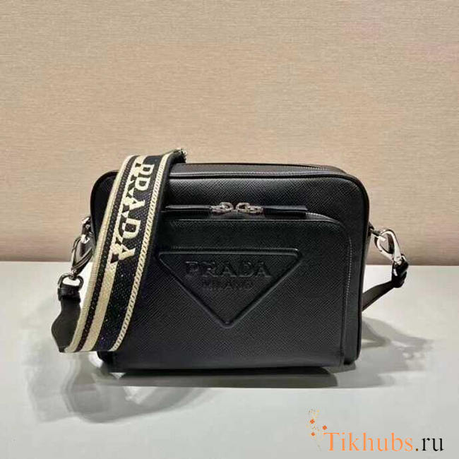 Prada Saffiano Leather Shoulder Bag Black 24x18x6cm - 1