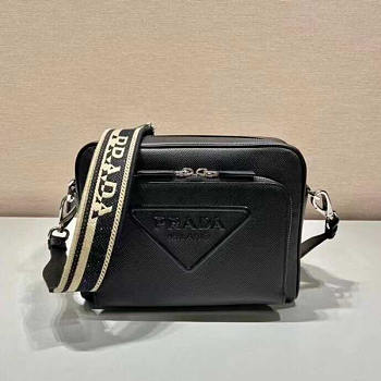 Prada Saffiano Leather Shoulder Bag Black 24x18x6cm