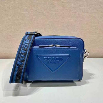 Prada Saffiano Leather Shoulder Bag Blue 24x18x6cm