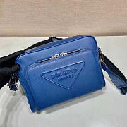 Prada Saffiano Leather Shoulder Bag Blue 24x18x6cm - 2