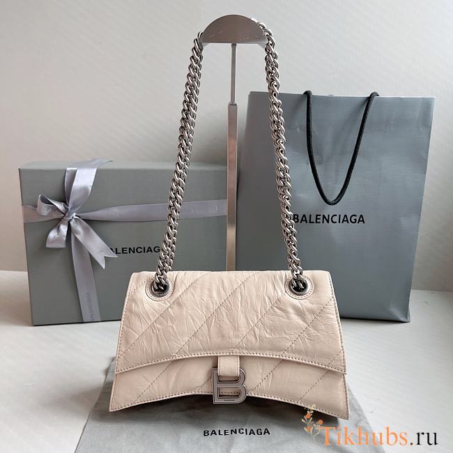 Balenciaga Crush Small Chain Bag Quilted In Beige 25x15x9.5cm - 1