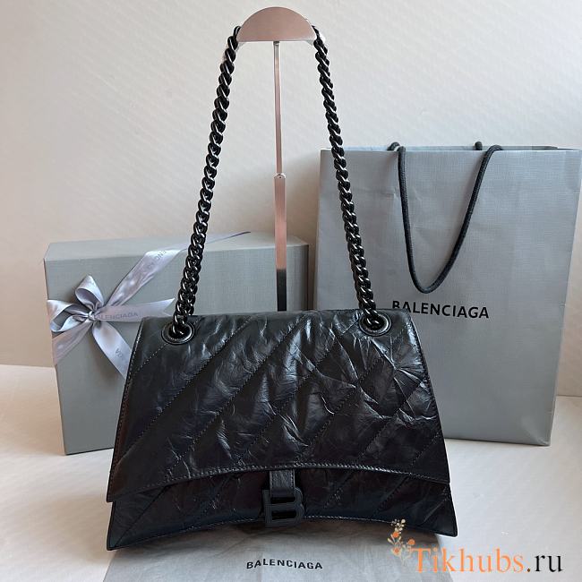 Balenciaga Crush Quilted Shoulder Bag Calfskin Full Black 31x20x12cm - 1