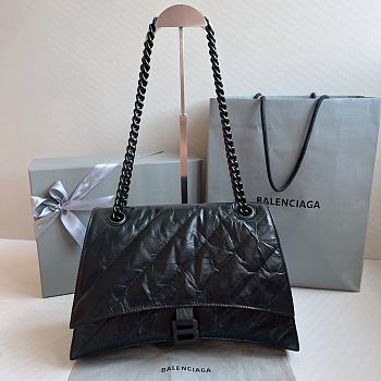Balenciaga Crush Quilted Shoulder Bag Calfskin Full Black 31x20x12cm