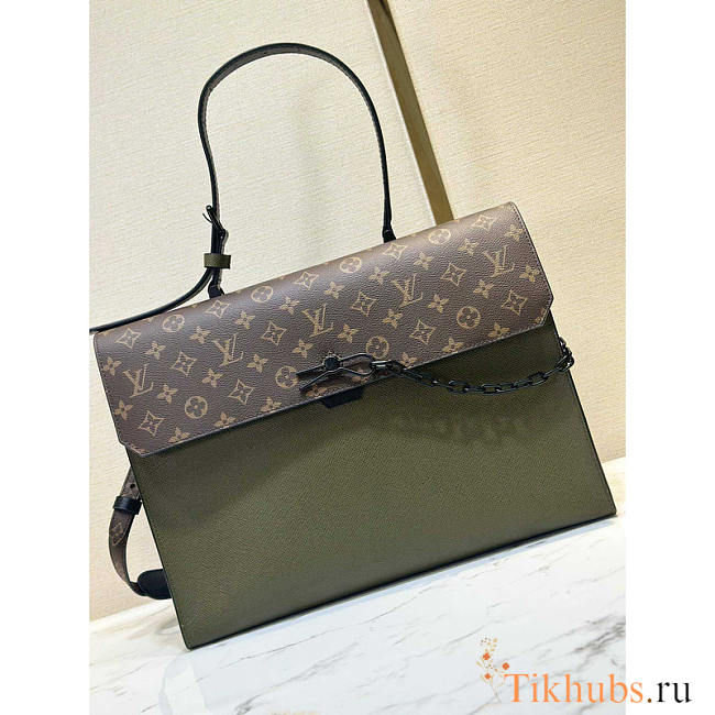 Louis Vuitton LV Robusto Briefcase Taiga Brown Green 40x34x10cm - 1