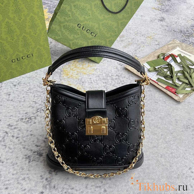 Gucci Wonka GG Up Leather Shoulder Bag Black 25x21x9cm - 1