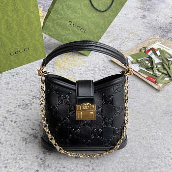 Gucci Wonka GG Up Leather Shoulder Bag Black 25x21x9cm