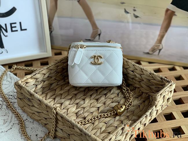 Chanel Mini Vanity Box White Heart Gold Caviar 10.5cm - 1