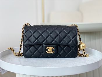 Chanel Flap Bag Black Lambskin Bell 13x20x7cm