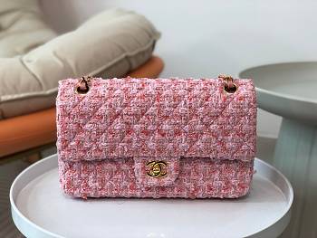 Chanel Flap Bag Pink Tweed Gold 25cm