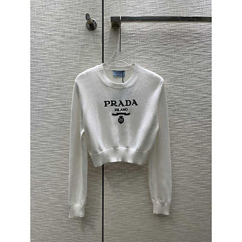 Prada Chenille Logo Crewneck Sweatshirt White