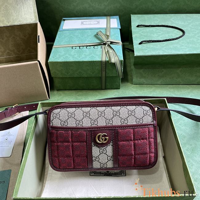 Gucci Mini GG Canvas Shoulder Bag Wine 21.5x14x7cm - 1