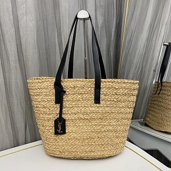 YSL Black Raffia Panier Medium Tote Bag 40x29x19cm