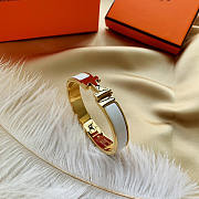 Hermes White Enamel Gold H Buckle Bracelet - 3