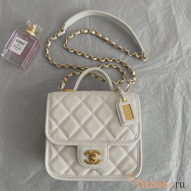 Chanel Mini Flap Bag Caviar White Gold 15x6x15cm - 1