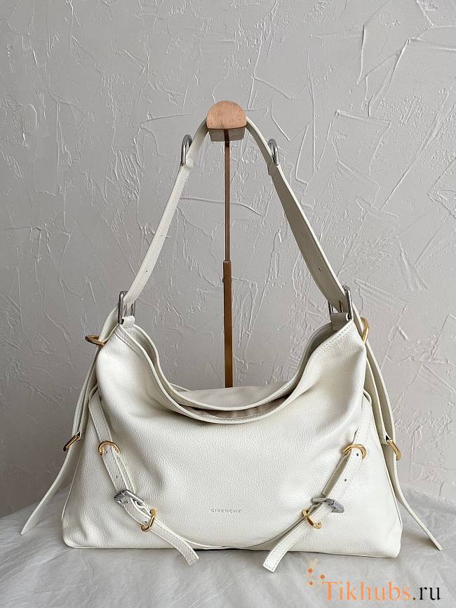 Givenchy Voyou Medium Leather Shoulder Bag White 36.5x27x32cm - 1