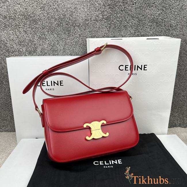 Celine Triomphe Bag In Shiny Calfskin Red 22.5x16.5x7cm - 1