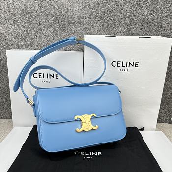 Celine Triomphe Bag In Shiny Calfskin Blue 22.5x16.5x7cm