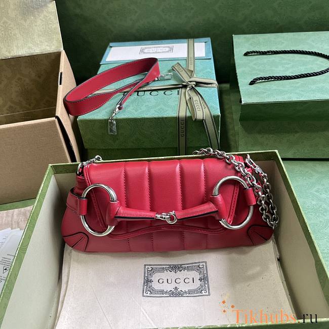 Gucci Horsebit Chain Small Shoulder Bag Red 27x11.5x5cm - 1