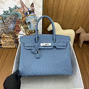 Hermes Birkin Ostrich Blue Leather Silver Buckle 30cm - 1