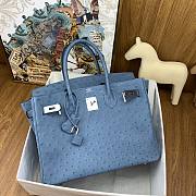 Hermes Birkin Ostrich Blue Leather Silver Buckle 30cm - 4