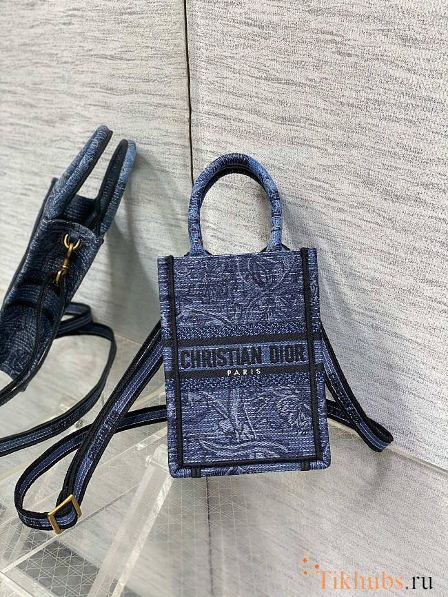 Dior Mini Book Tote Phone Bag Denim Blue 13 x 18 x 5 cm - 1