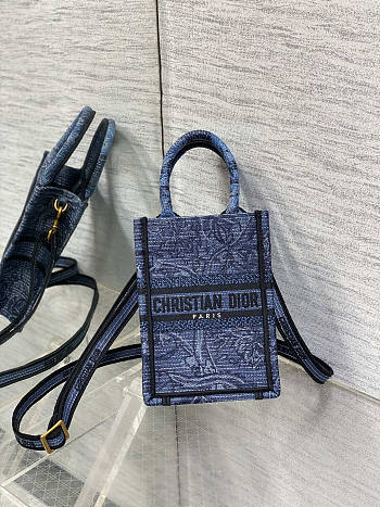 Dior Mini Book Tote Phone Bag Denim Blue 13 x 18 x 5 cm