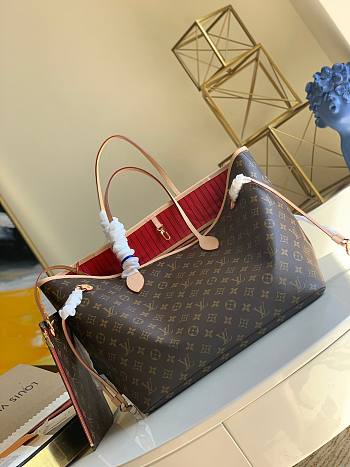 Louis Vuitton Neverfull Shopping Bag M41177 Monogram With Red