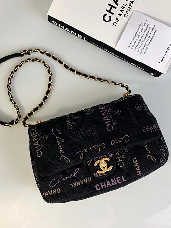 Chanel Large Flap Bag Printed Denim Black 28x16x6cm