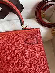 Hermes Gold Epsom Kelly 25 Gold Hardware Red 25x17x7cm - 4