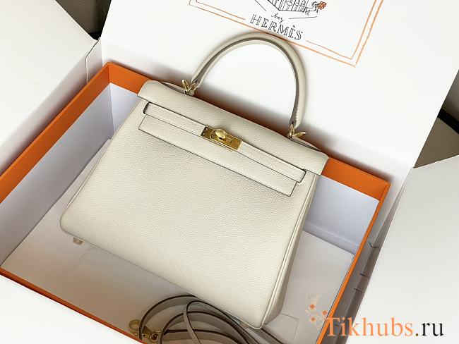 Hermes Kelly 25 Togo White Gold Hardware 25cm - 1