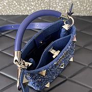 Valentino Roman Stud Denim Handbag Rhinestones Blue 20x15x9cm - 6