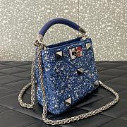 Valentino Roman Stud Denim Handbag Rhinestones Blue 20x15x9cm - 5