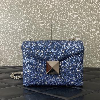 Valentino One Stud Chain Bag Denim Blue 19x14x11cm