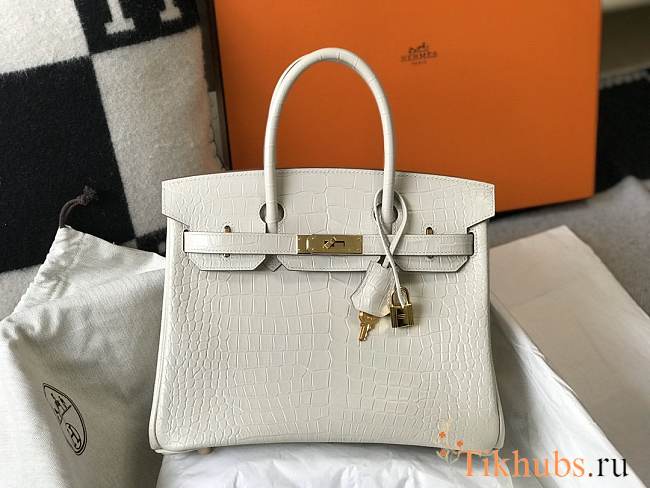 Hermes Birkin Crocodile White Gold Hardware 30cm - 1