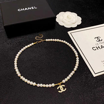 Chanel CC Crystal Pearl Necklace Gold