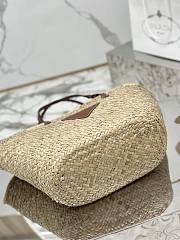 Prada Woven Palm and Leather Tote Beige Cognac 25x25x18cm - 4