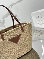 Prada Woven Palm and Leather Tote Beige Cognac 25x25x18cm - 3